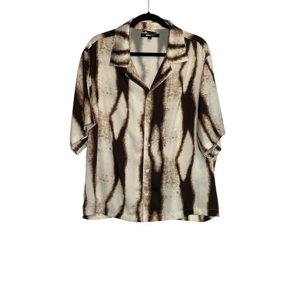 Nova Men cream brown short sleeves button casual shirt size Large - Picture 9 of 10